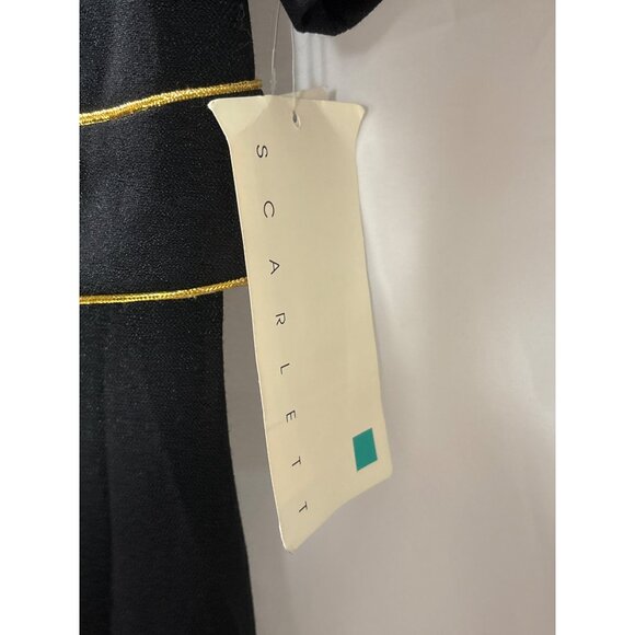 Vintage 90s Scarlett Black Maxi Dress Gold Tiger Embroidery 10 Back Tie New - Picture 4 of 7